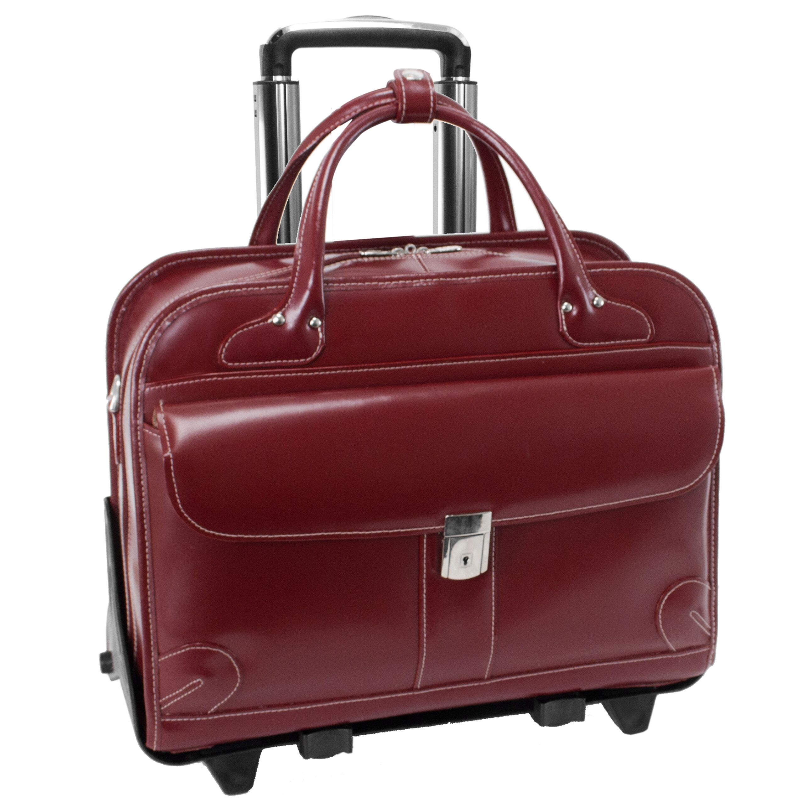Mcklein 96616 Lakewood 96616- Red Leather Fly-through Checkpoint-friendly Detachable-wheeled Ladies Briefcase