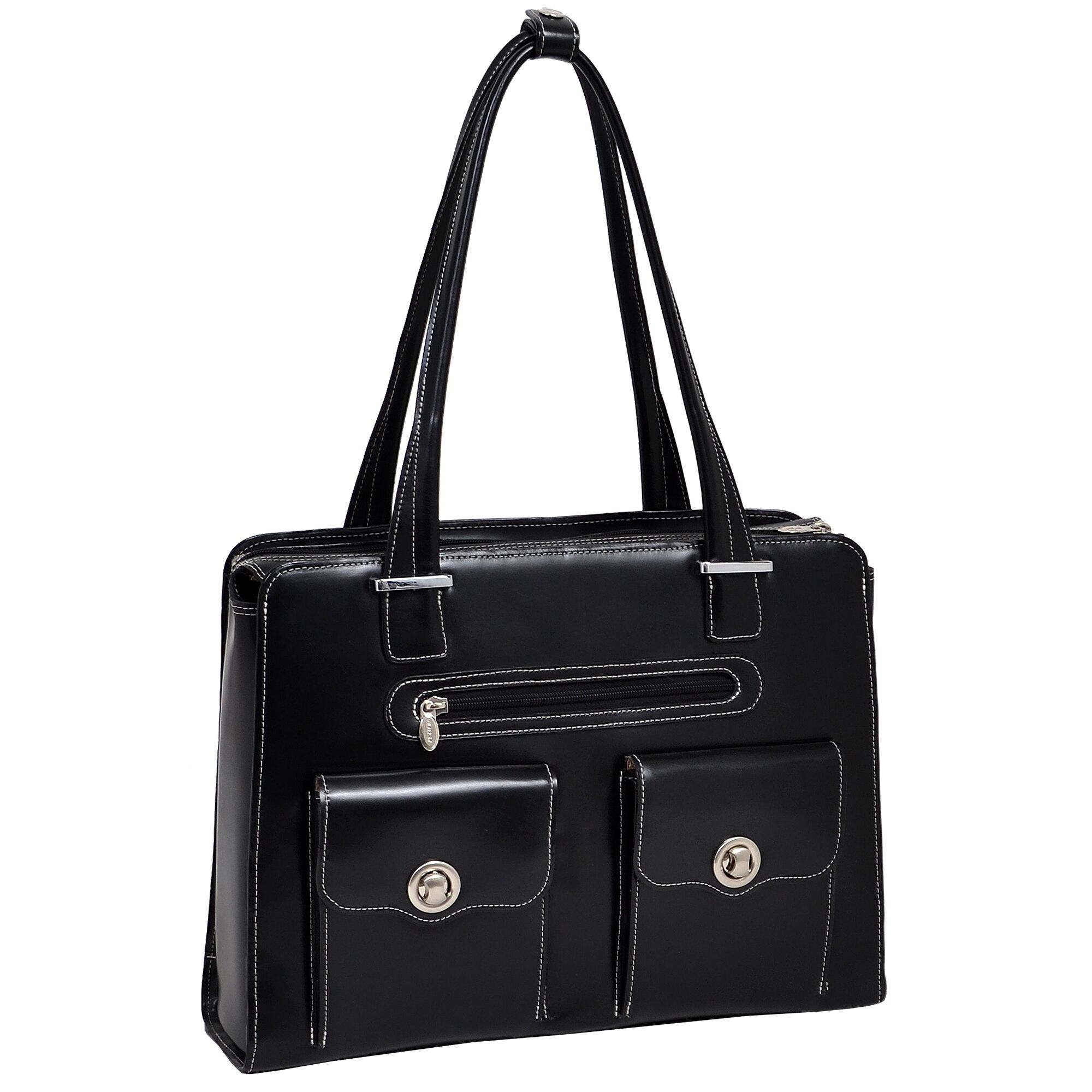 Mcklein 96625 Verona 96625- Black Leather Fly-through Checkpoint-friendly Ladies Briefcase