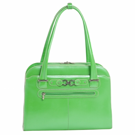 Oak Grove - Green Leather Fly-through Checkpoint-friendly Ladies Briefcase