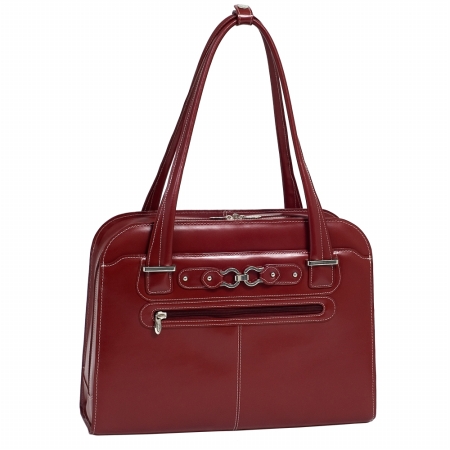 Mcklein 96636 Oak Grove 96636- Red Leather Fly-through Checkpoint-friendly Ladies Briefcase