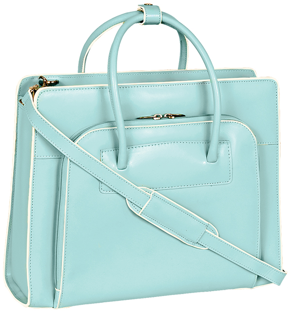 McKlien 94338 Lake Forest 94338 Blue Leather Women s Case with Removable Sleeve