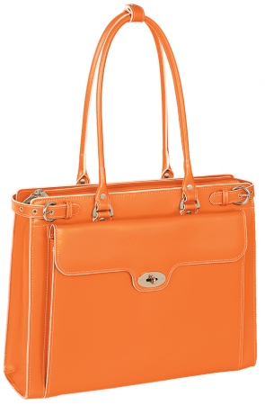 McKlien 94830 Winnetka 94830 Orange Leather Ladies Briefcase with Removable Sleeve