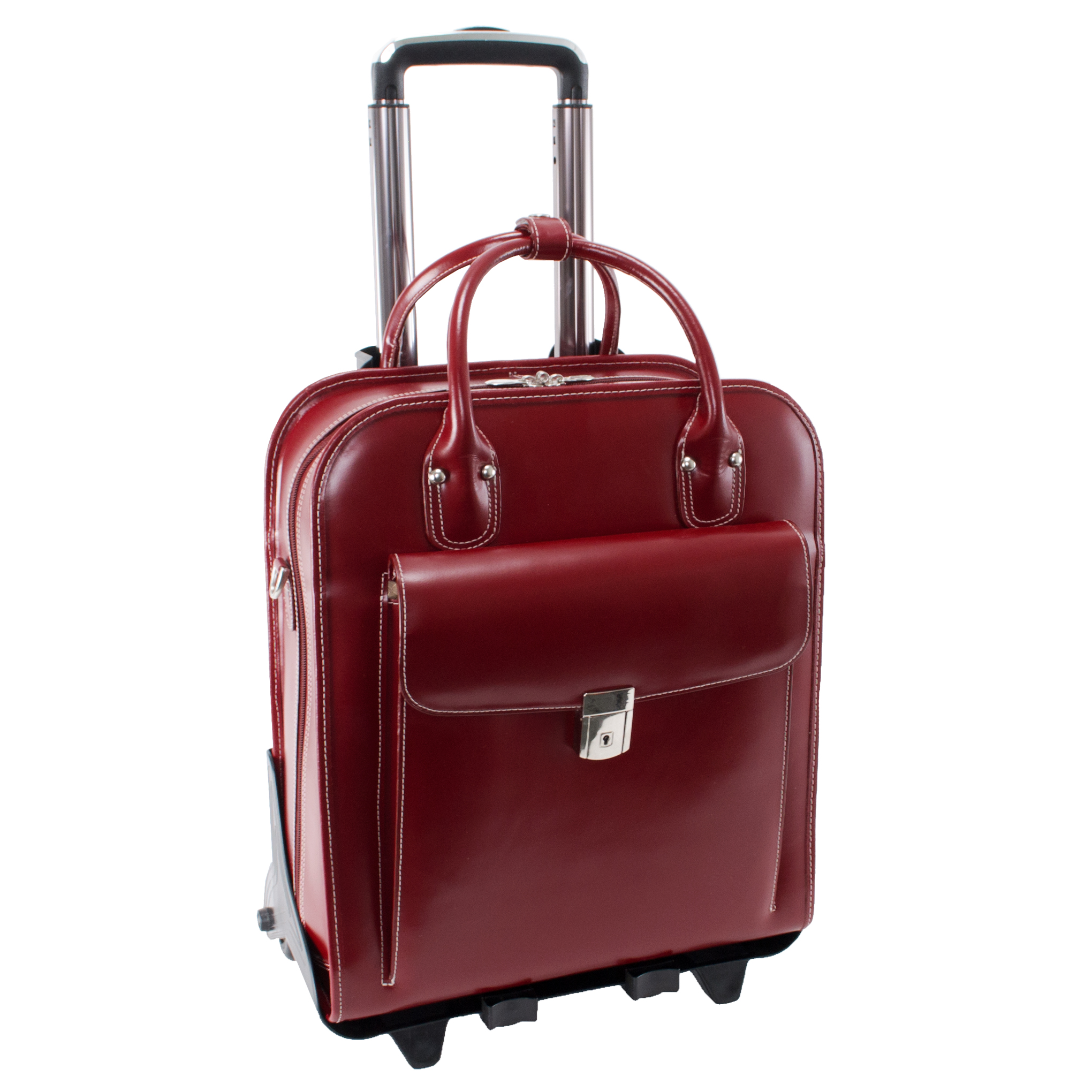 La Grange - Red Leather Vertical Detachable-wheeled Ladies Briefcase