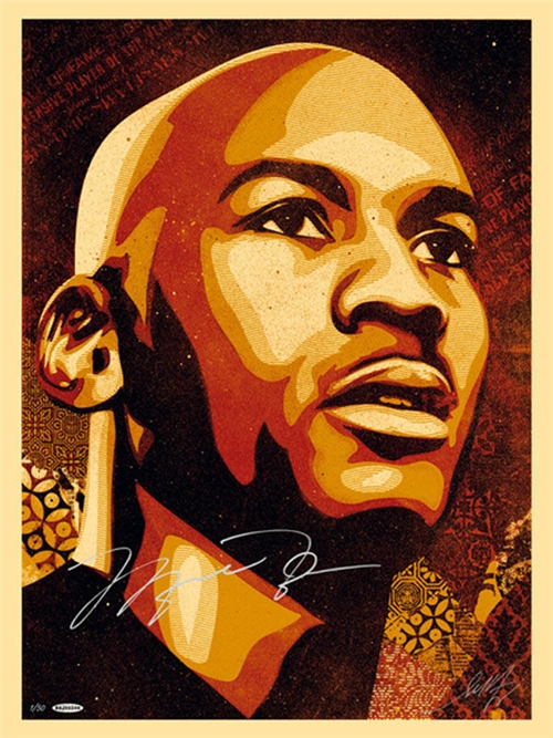 Upper Deck 75223 Michael Jordan/Shepard Fairey Artist DualAutographed Hall of Fame Portrait 24x36 Silkscreen Print UDA