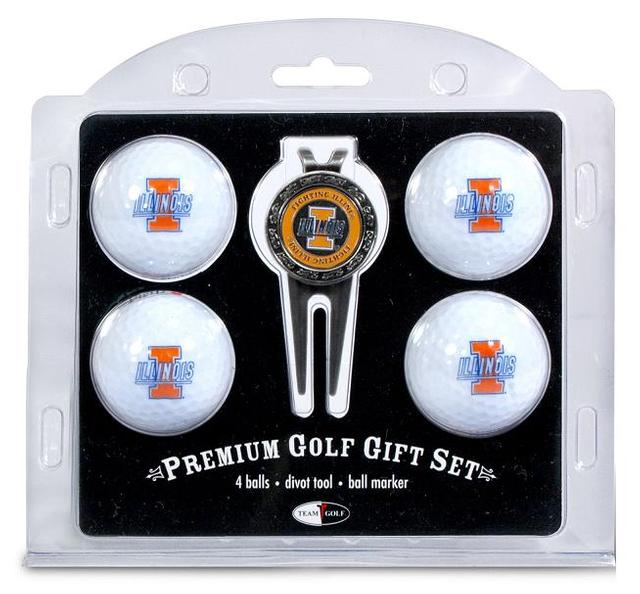 Illinois Fighting Illini Pack of 4 Golf Balls and Divet Tool Gift Set