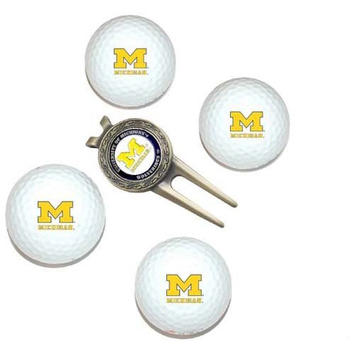 Michigan Wolverines Pack of 4 Golf Balls and Divet Tool Gift Set