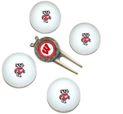 Wisconsin Badgers Pack of 4 Golf Balls and Divet Tool Gift Set