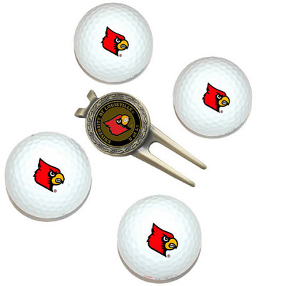 tmgf1542 Team Golf 24206 Louisville Cardinals Pack of 4 Golf Balls and Divet Tool Gift Set