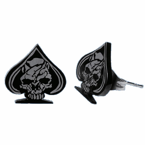AAB Style ESS-120 Black PVD Spade Shaped Ear Stud with Skull Design