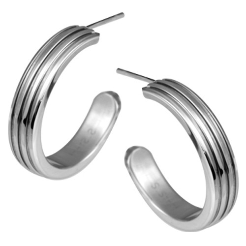 Ess-138 Stainless Steel Earrings With Corrugated Design