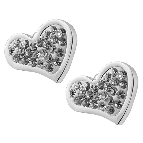 AAB Style SER-67 Stainless Steel Hearts Stud CZ Earrings