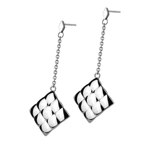 Ess-140 Stainless Steel Drop Down Earring With Textured Diamond Pattern