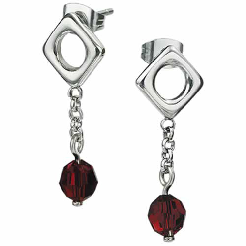 Esld-18 Gorgeous Stainless Steel Earrings With Dangling Garnet Stone - Certain Lady Collection
