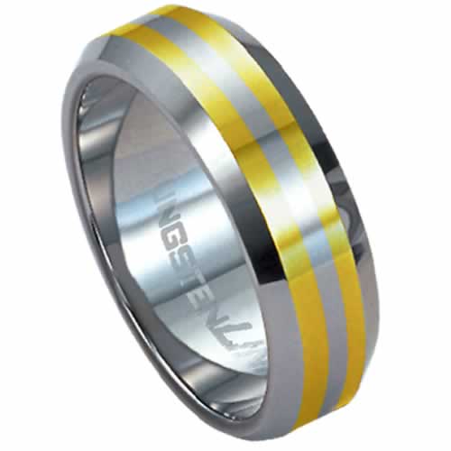 Rts-19 Tungsten Carbide Ring With Gold Stripes
