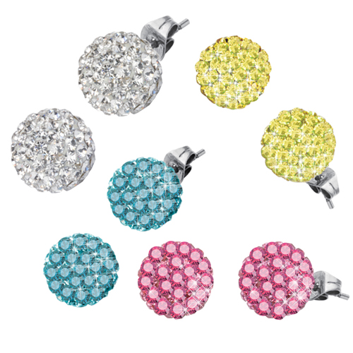AAB Style ESS-117 Stainless Steel Earrings with Colored CZ Stones
