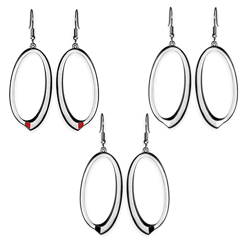 Ess-137 Oval Stainless Steel Earrings With Optional Enamel Accent