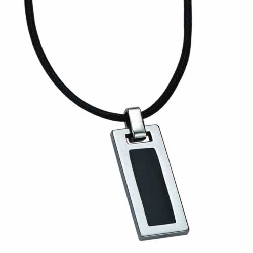 Pts-14 Gorgeous Tungsten Rectangular Pendant With Black Pvd Center