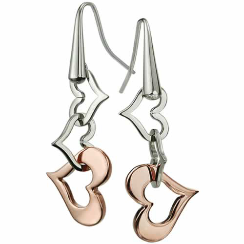 Esld-16 Gorgeous Stainless Steel Heart Shaped Dangle Earrings With Rose Gold Pvd Heart