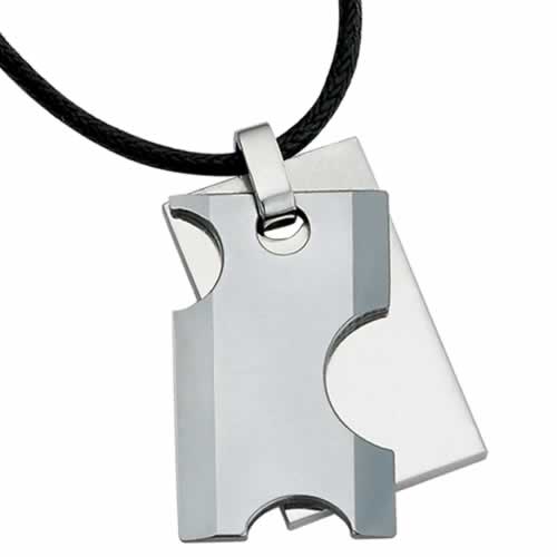 Pts-15 Gorgeous Tungsten Rectangular Double Pendant With Half Circle Cut Outs