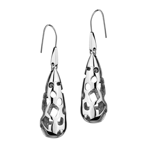 Ess-146 Stainless Steel Tear-drop Earrings With Cut Out Design