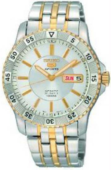 Seiko Snzj30 Mens Two Tone Seiko 5 Silver Tone Dial Automatic Link Bracelet Watch