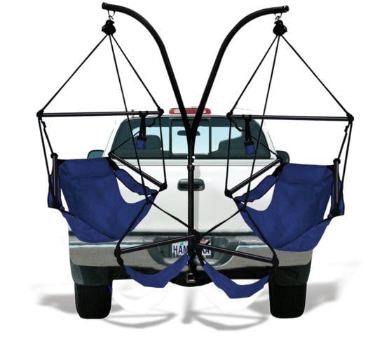 Trailer Hitch Stand And 2 Blue Chairs Combo - Alum