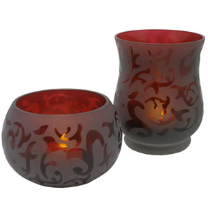 Flipo Group Limited FLACANTLCR2P Etched Glass Tea Light  Cranberry