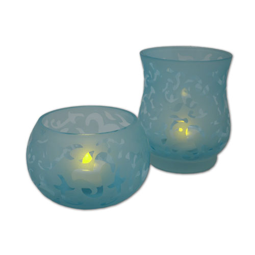 Flipo Group Limited FLACANTLIC2P Etched Glass Tea Light  Ice Blue