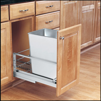 Rev-A-Shelf RS5349.15DM.1SS 10.75 in. Soft Close Floor Mount Single 32 qt Bin - Stainless Steel Rev-A-Shelf RS5349.15DM.1SS 10.75 in. Soft Close Floor Mount Single 32 qt Bin - Stainless Steel