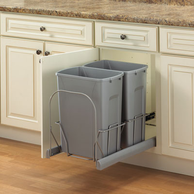 KV FEBSC12 2 27WH Soft Close#44; Bottom Mount Waste Bins White 27 qt