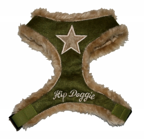 Hd-6ofsh-xl Extra Large Olive Synthetic Fur Star Harness Vest