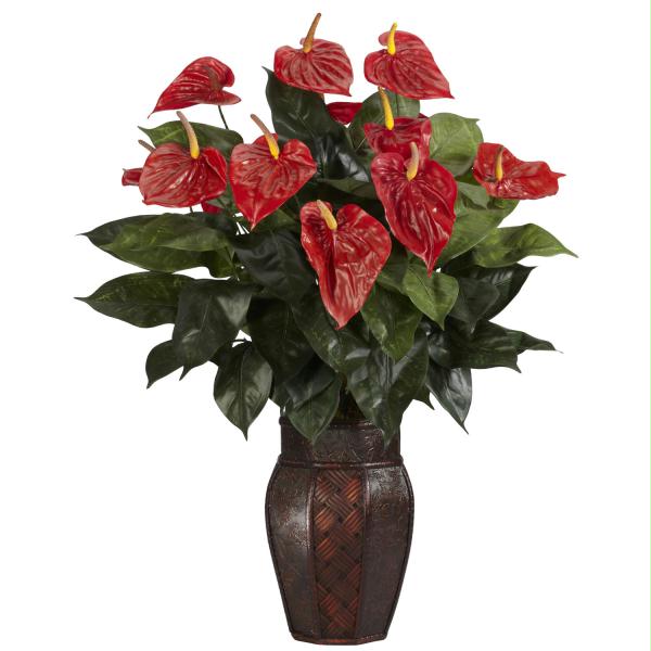 Nearly Natural Silk 6666 Anthurium with Vase Silk Plant