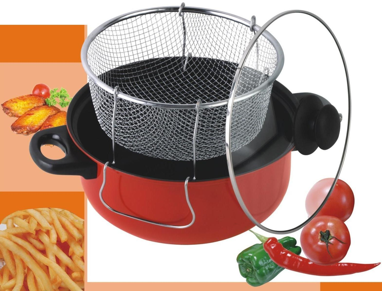 Jl-5303r Gourmet Chef 4.5 Qt. Non Stick Deep Fryer With Frying Basket & Glass Cover. Red