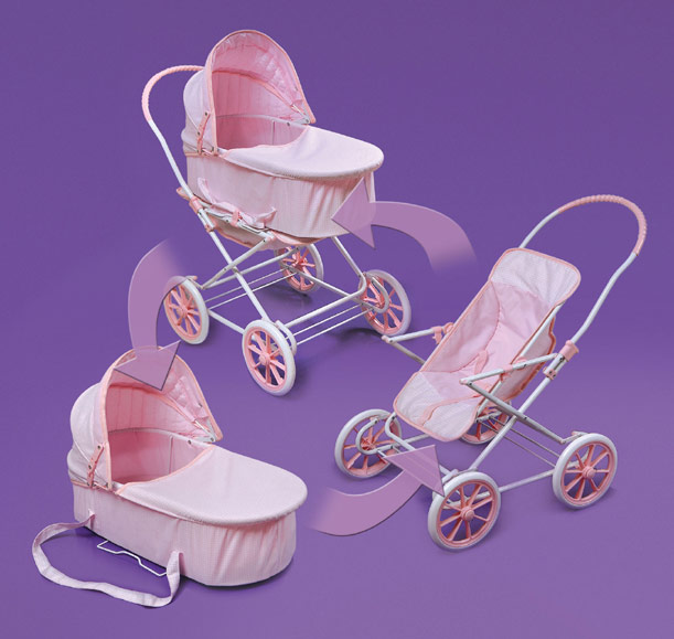 Badger Basket 00562 Pink Gingham 3-In-1 Doll Pram, Carrier, Stroller