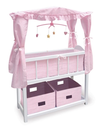 Badger Basket 01723 Canopy Doll Crib With Baskets#44; Bedding Mobile