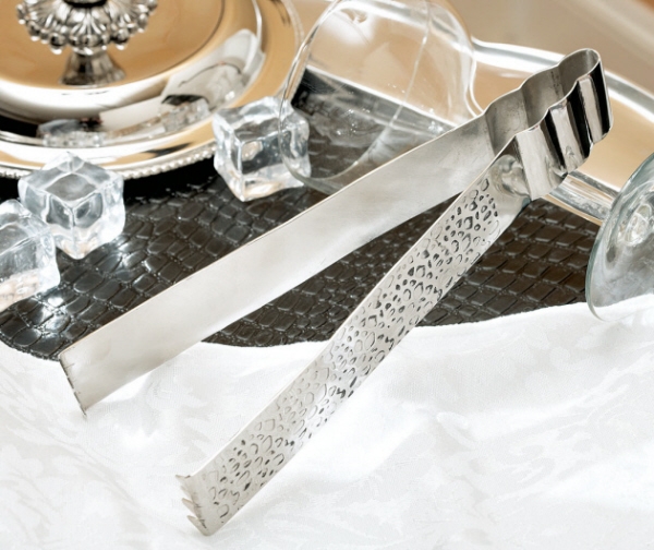 Cbk 21153 Embossed Ice Tongs Brass Pattern Shiny Nickel Silver Brass Barware Set of 4
