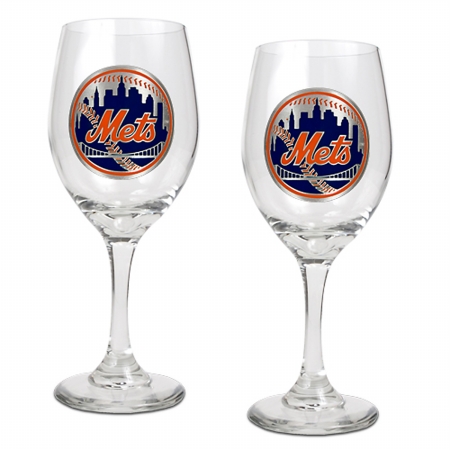 Great American Products Gwgw21184 14 Oz. Wine Glass Set Of 2 Mlb Mets