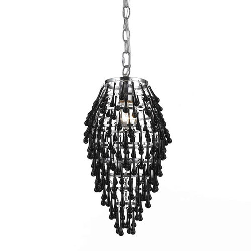 Elements Transitional Crystal Teardrop Single Light Mini Chandelier In Chrome With Black Drop Glass