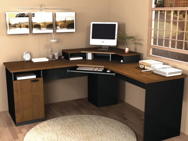 Bestar 69430-63 Hampton Corner Workstation In Tuscany Brown & Black Finish