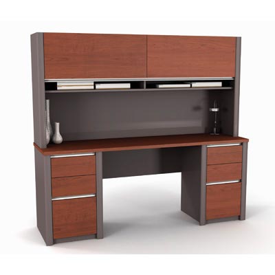 Bestar 93860-39 Connexion Credenza And Hutch Kit In Bordeaux & Slate Finish