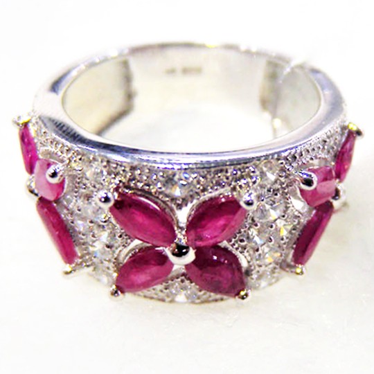 CET BJ011055-6 Floral Accented Ruby Ring-Size 6