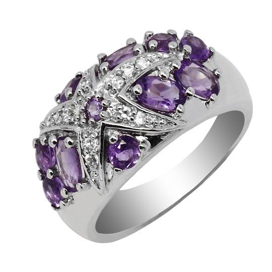 CET BJ011003-6.5 Floral-Accent Purple Amethyst Ring - 1.43 Ct-Size 6.5