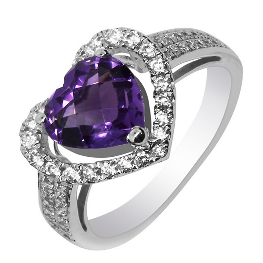 CET BJ011005-8 Heart-Shaped Purple Amethyst Ring - 1.3 Ct-Size 8