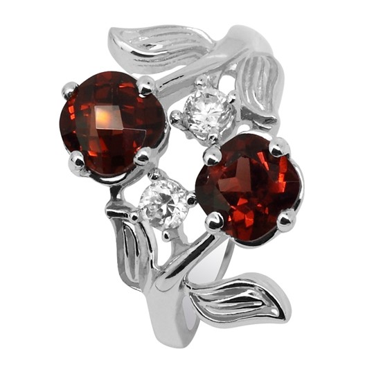 CET BJ011009-7.5 Floral-Accented Natural Red Garnet Ring - 3.0 Ct-Size 7.5
