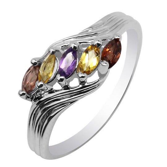 CET BJ011016-7 Teardrop-Cut Multicolored Gem Ring-Size 7