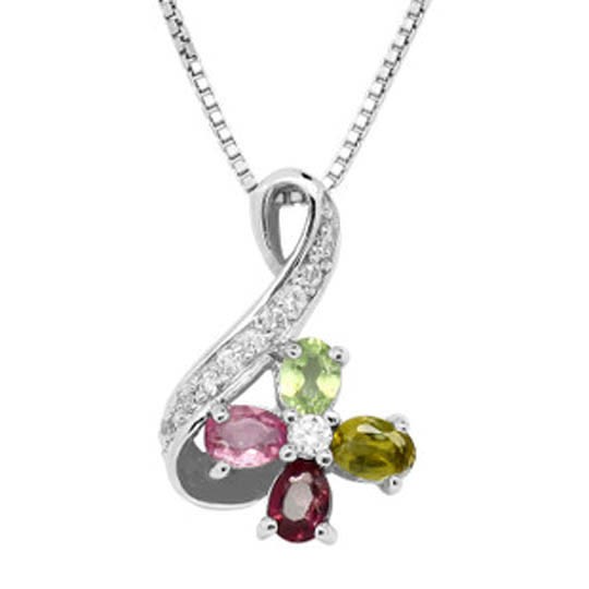 CET BJ011023 Multicolored Tourmaline Floral Design Necklace - 1.12 Ct