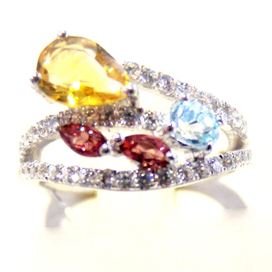CET BJ011057-8.5 Multicolored Gemstone Floral Ring-Size 8.5