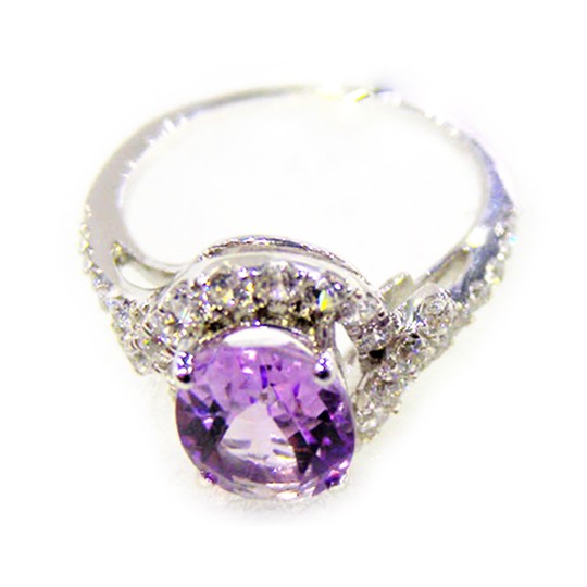 CET BJ011059-8.5 Round-Cut Purple Amethyst Ring - 2.20 Ct-Size 8.5