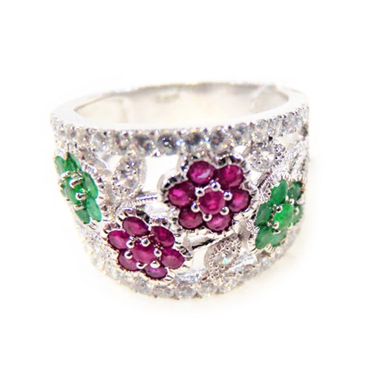 CET BJ011060-8.5 Multicolor Gemstone Floral Ring-Size 8.5