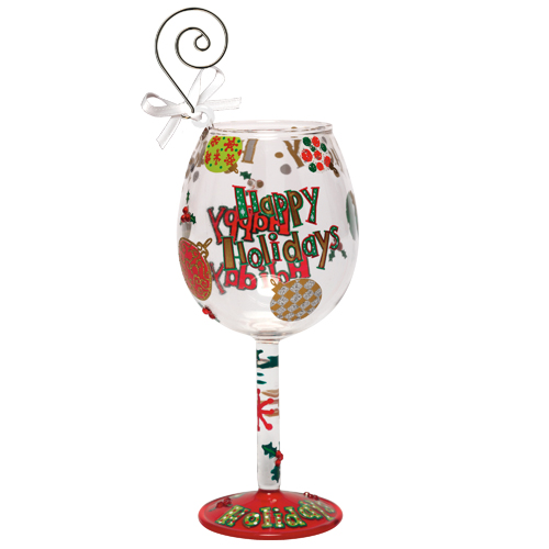 Santa Barbara Studio ORN55512C Lolita Holiday MiniWine Ornament Happy Holidays